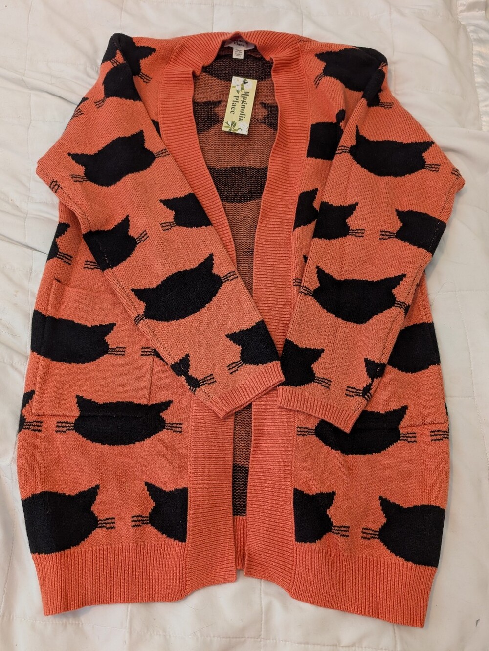 Magnolia Place Orange Black Cat Cardigan
